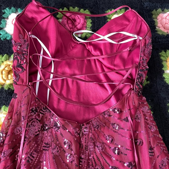 Lulus Keep Glowing Wine Red Sequin Lace-Up Bodycon Mini Dress - Picture 11 of 17